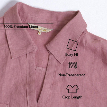 Oversized Boxy Crop Linen Shirt for Women- Rose