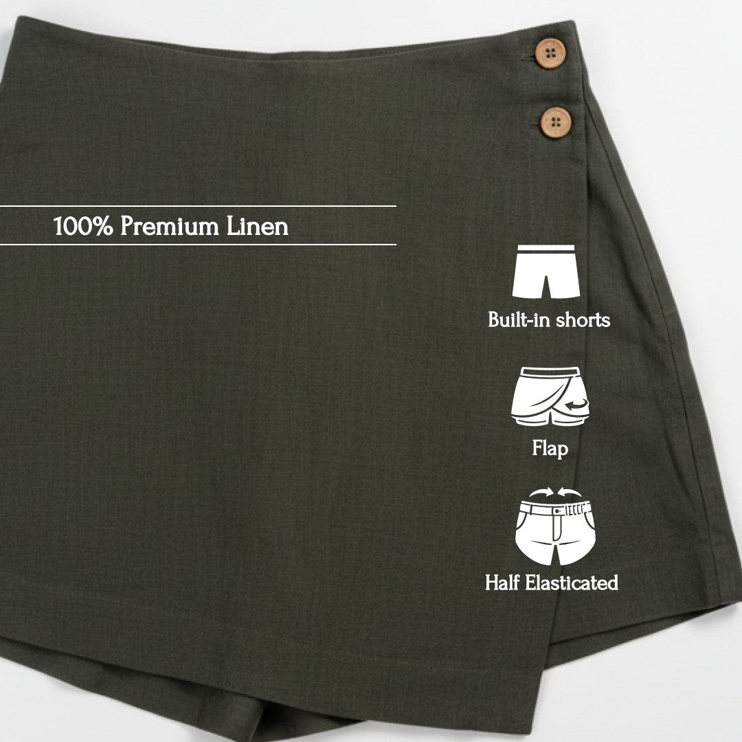 Linen Skorts for Women (Rimore X Sara)- Olive