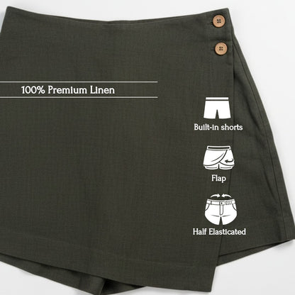 Linen Skorts for Women (Rimore X Sara)- Olive