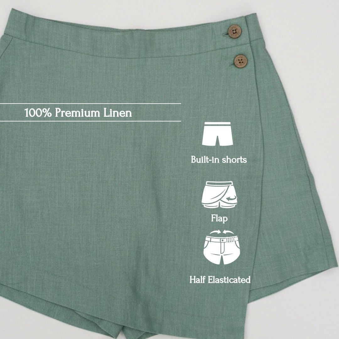 Linen Skorts for Women (Rimore X Sara)- Sage