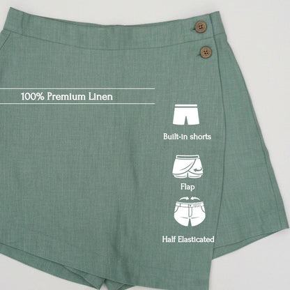 Linen Skorts for Women (Rimore X Sara)- Sage
