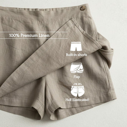 Linen Skorts for Women (Rimore X Sara)- Taupe