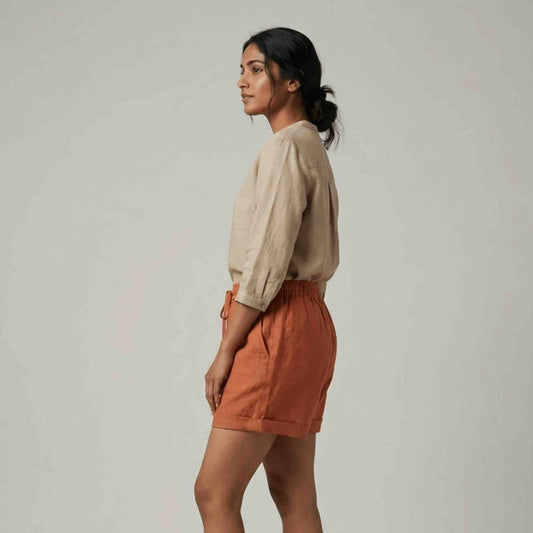 Linen Shorts for Women- Dusty Rust