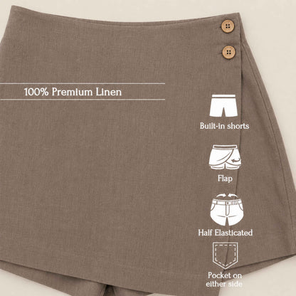 Linen Skorts for Women with Pockets- Taupe