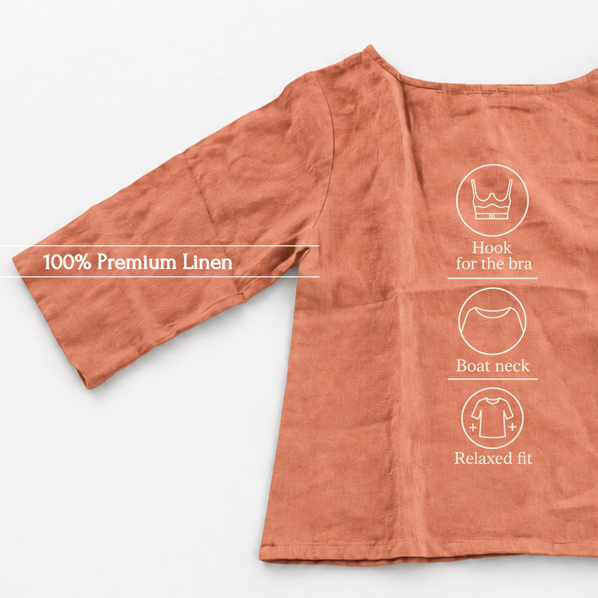 100% Pure Linen Boat Neck Top for Women - Copper