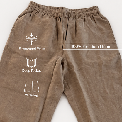 100% Pure Linen Wide-Leg Pant for Women - Taupe