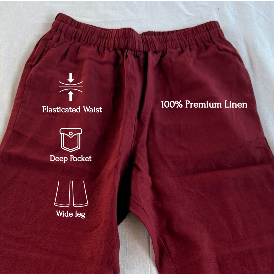 100% Pure Linen Wide-Leg Pant for Women - Brick Red