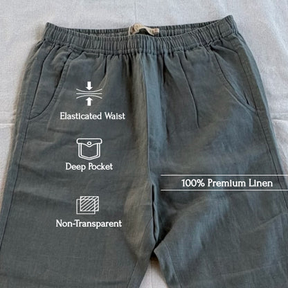100% Pure Linen Relaxed Fit Pants for Men - Grey