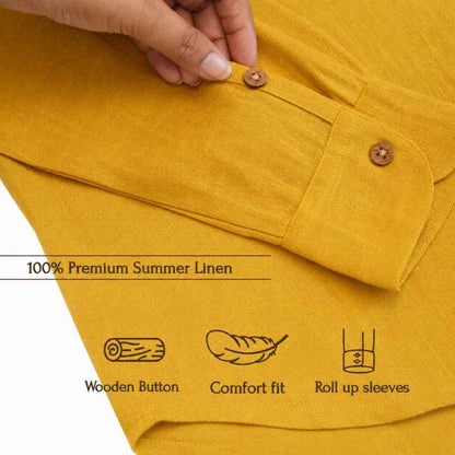 Linen Full-Sleeve Regular Shirt for Women- Mustard