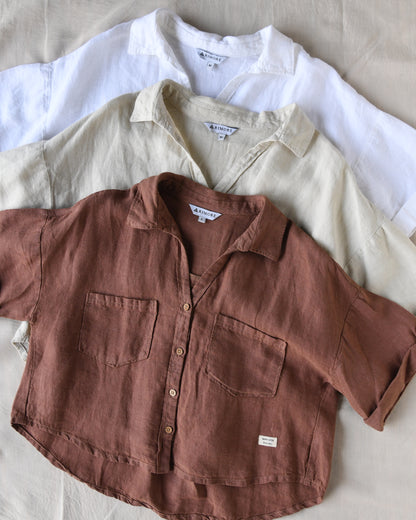 100% Premium Linen Boxy Shirt - Brown