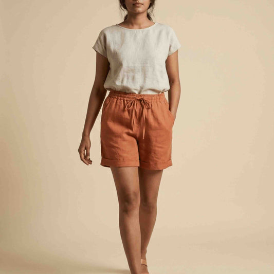 Linen Shorts for Women- Dusty Rust