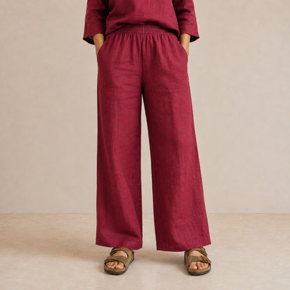Linen Wide Leg Co-ord Set for Women — Brick Red
