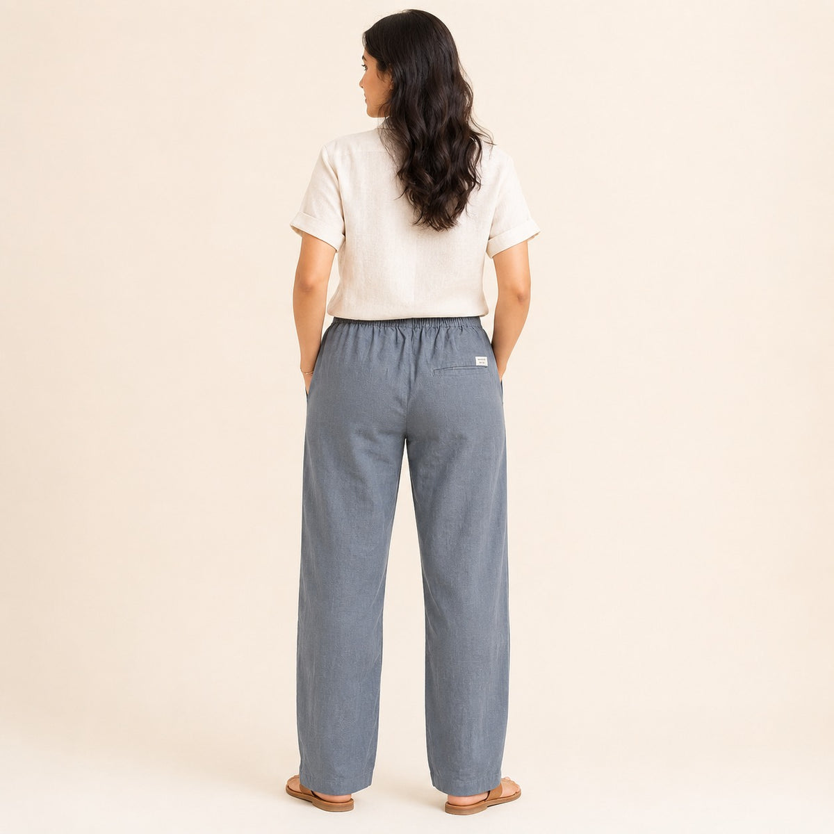 Linen Relaxed Fit Pants for Women- Grey