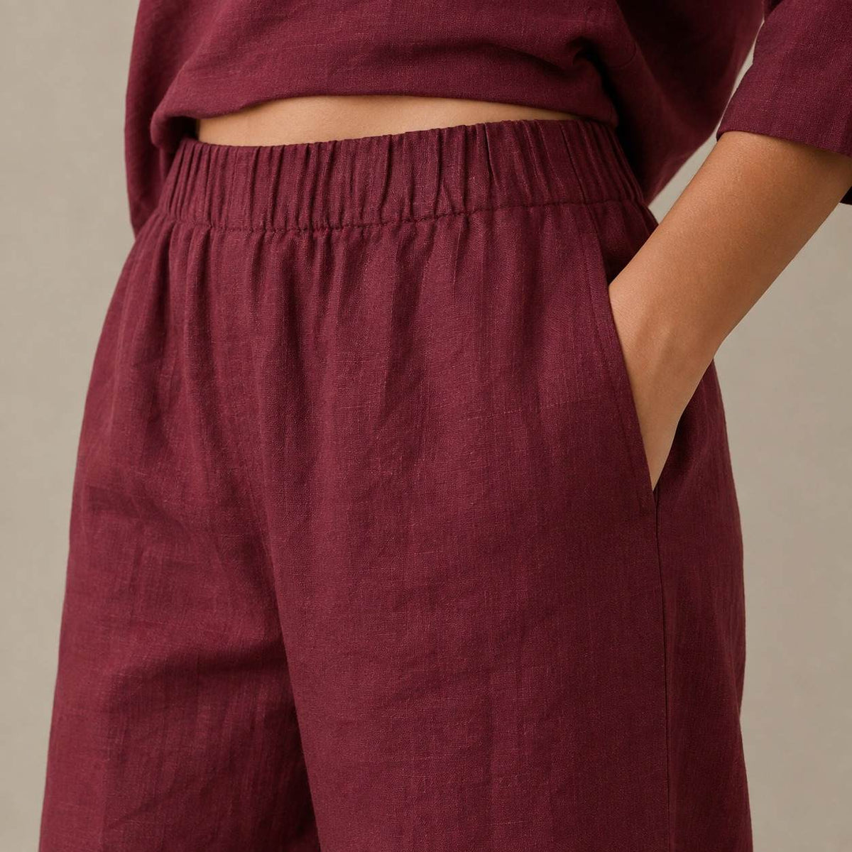 Linen Wide Leg Co-ord Set for Women — Brick Red