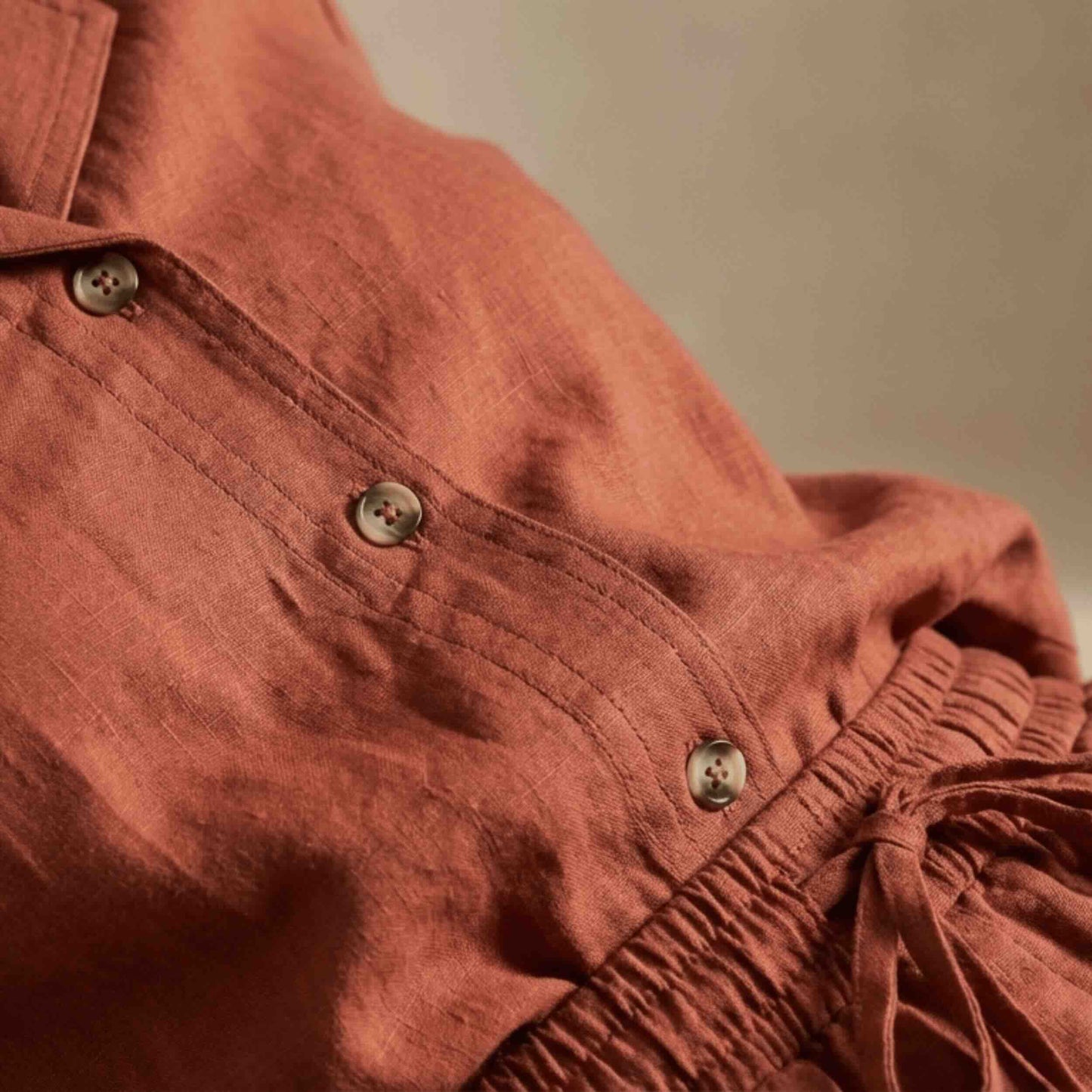 Linen Shorts Co-ord Set for Women-Rust