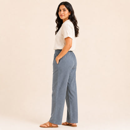 Linen Relaxed Fit Pants for Women- Grey