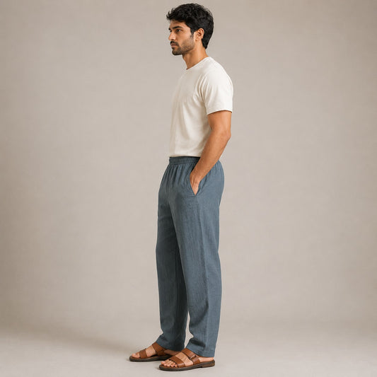 Linen Relaxed Fit Pants for Men- Grey