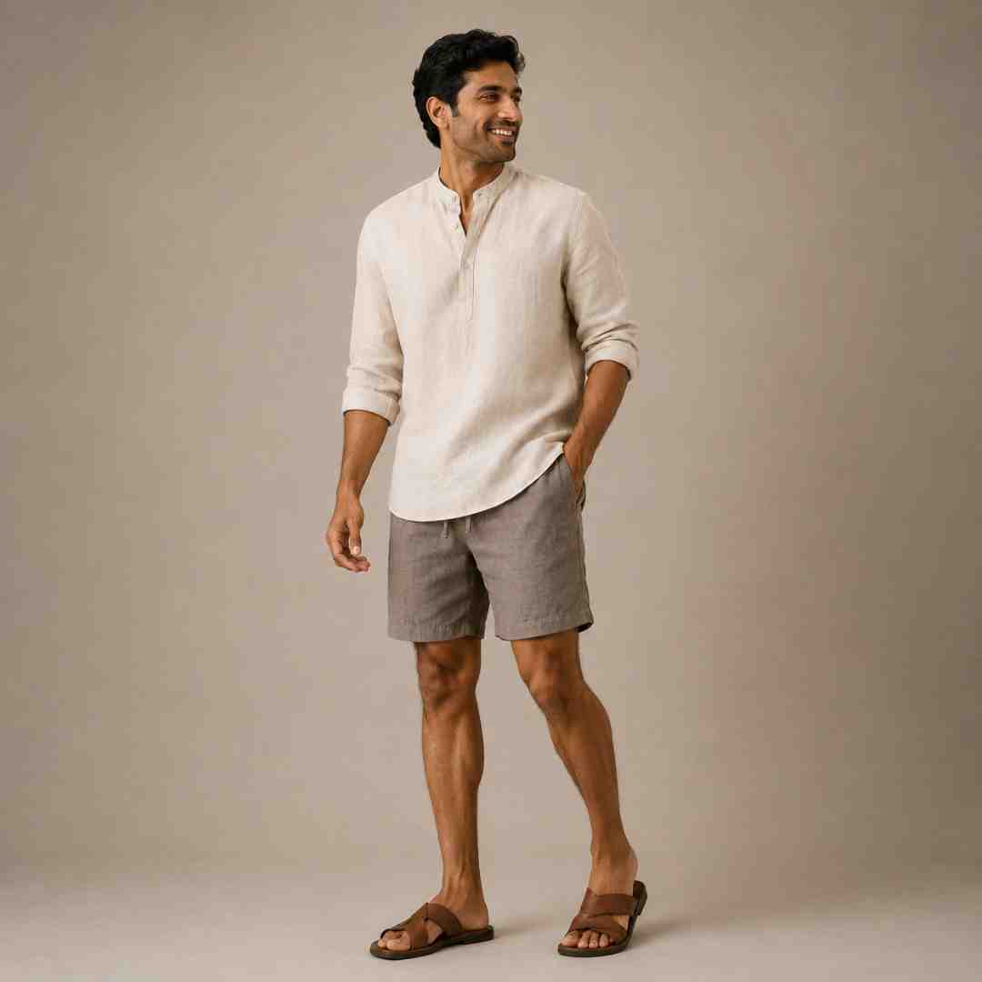 Linen Classic Shorts for Men- Taupe