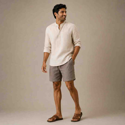 Linen Classic Shorts for Men- Taupe