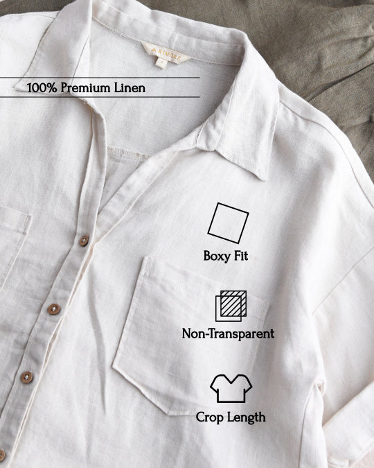 Oversize Boxy Crop Shirt - Women- 100% Premium Linen - Beige