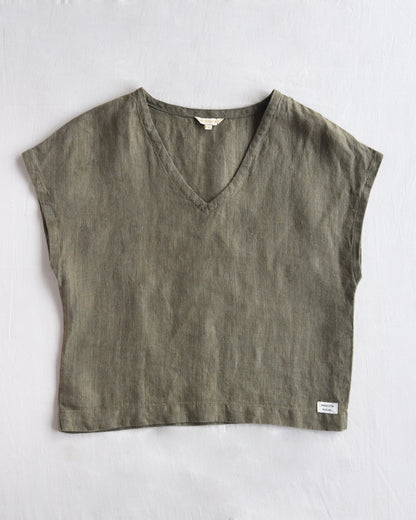 100% Premium Linen Crop Top (Olive)