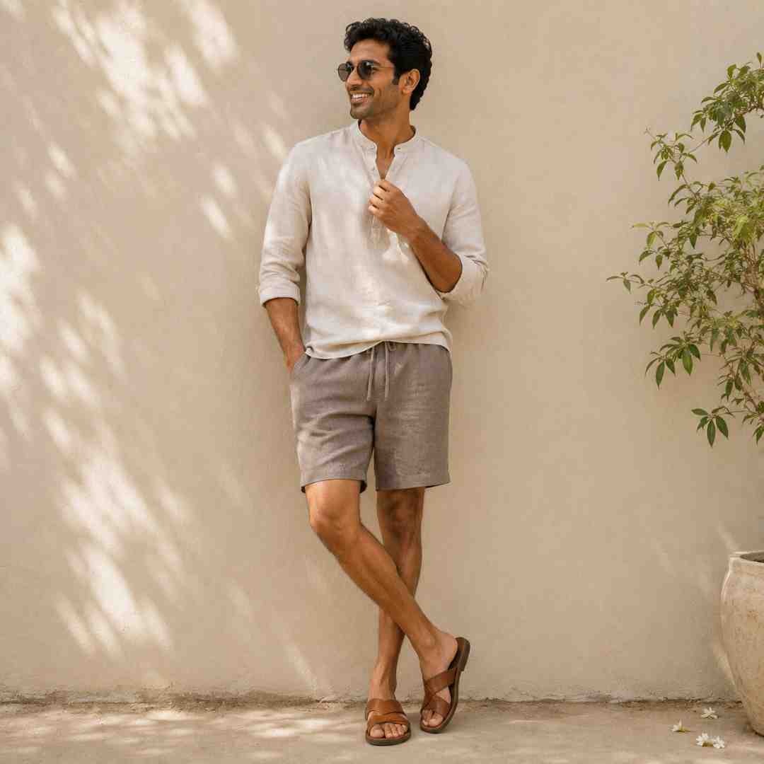 Linen Classic Shorts for Men- Taupe