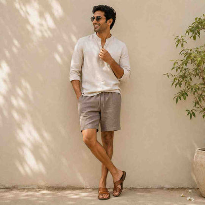 Linen Classic Shorts for Men- Taupe