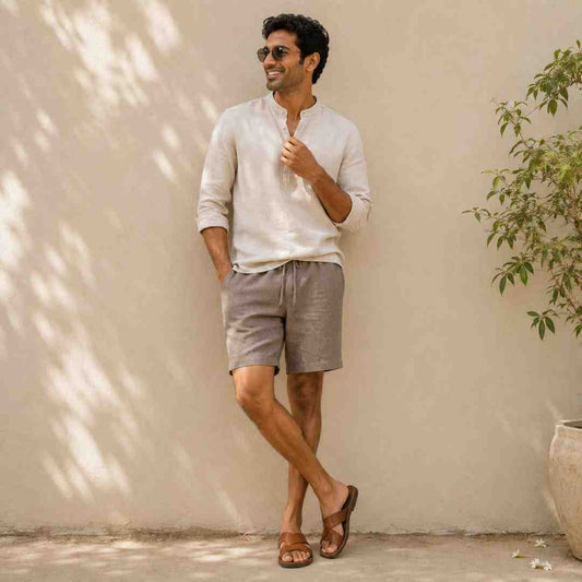 Linen Classic Shorts for Men- Taupe