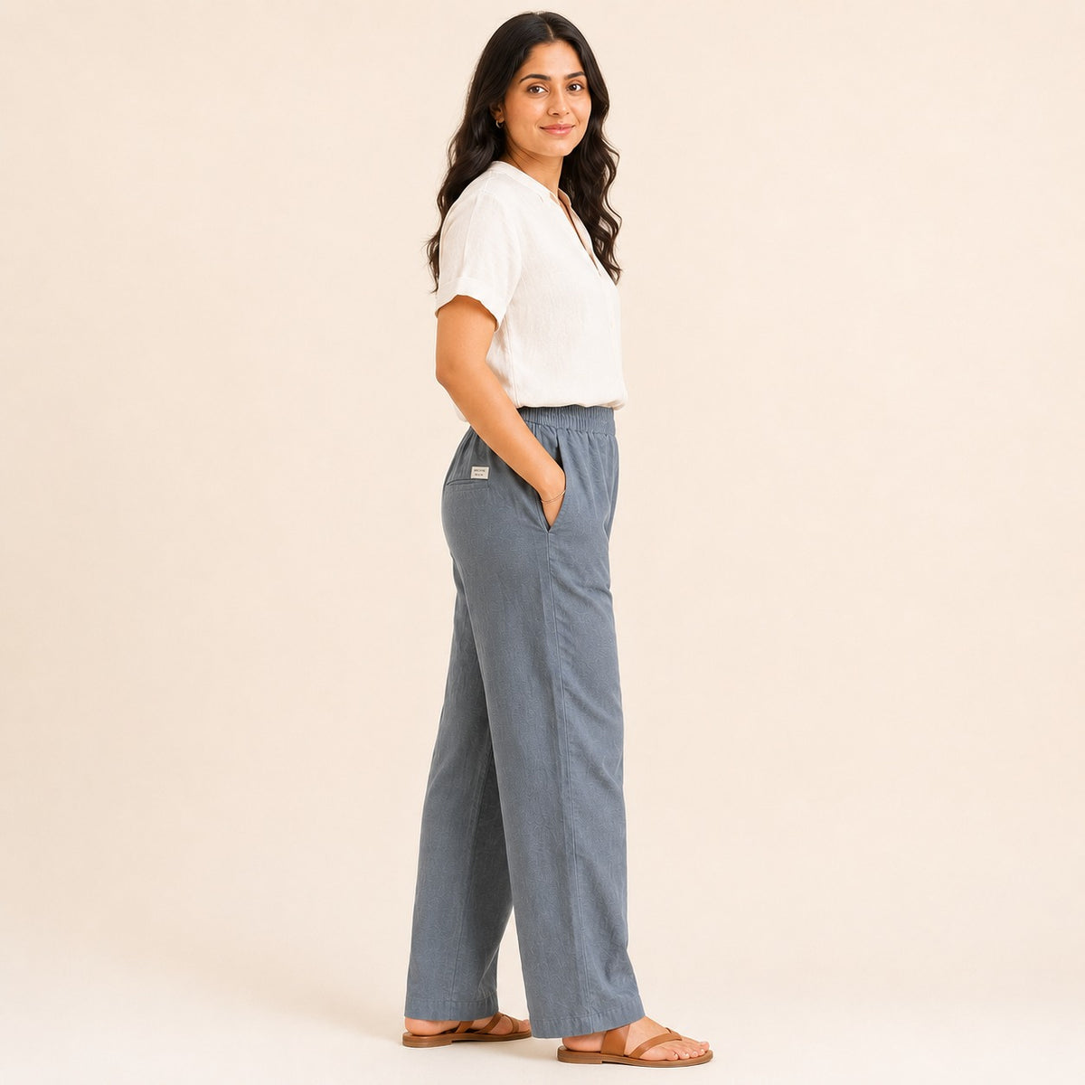Linen Relaxed Fit Pants for Women- Grey