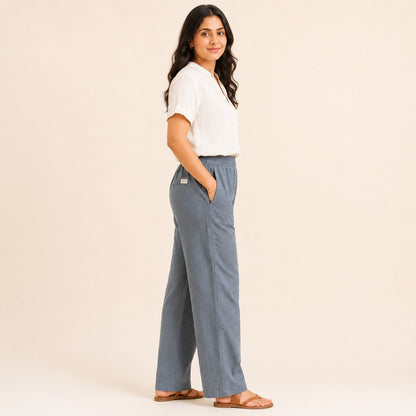 Linen Relaxed Fit Pants for Women- Grey
