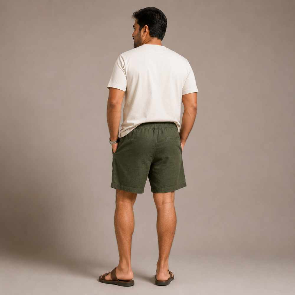 Linen Classic Shorts for Men- Olive