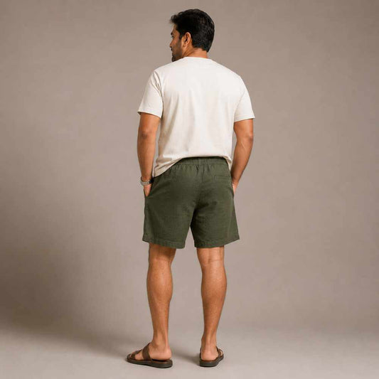 Linen Classic Shorts for Men- Olive
