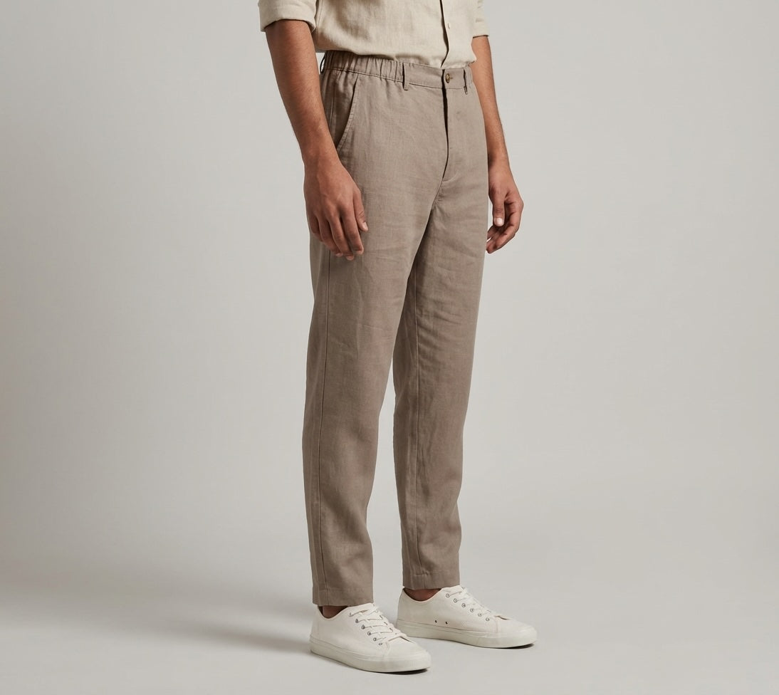 100% Pure Linen Chinos for Men - Taupe