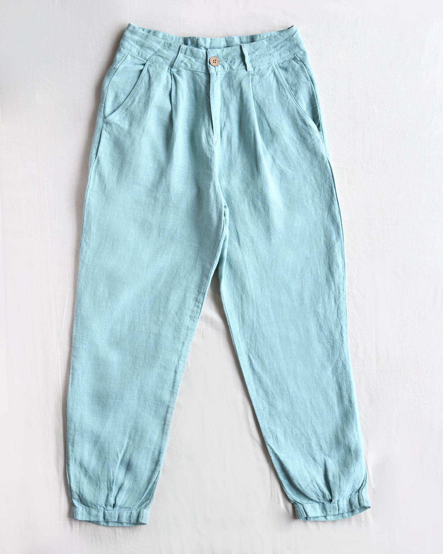 100% Premium Linen Carrot Pant (Sage&Brown)