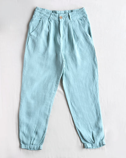 100% Premium Linen Carrot Pant (Sage&Brown)