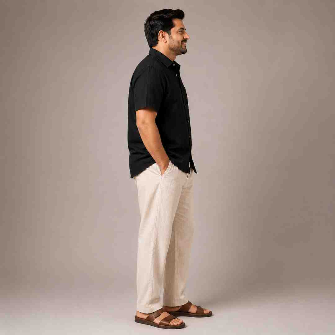 Linen Half-Sleeve Regular Collar Shirt for Men- Black
