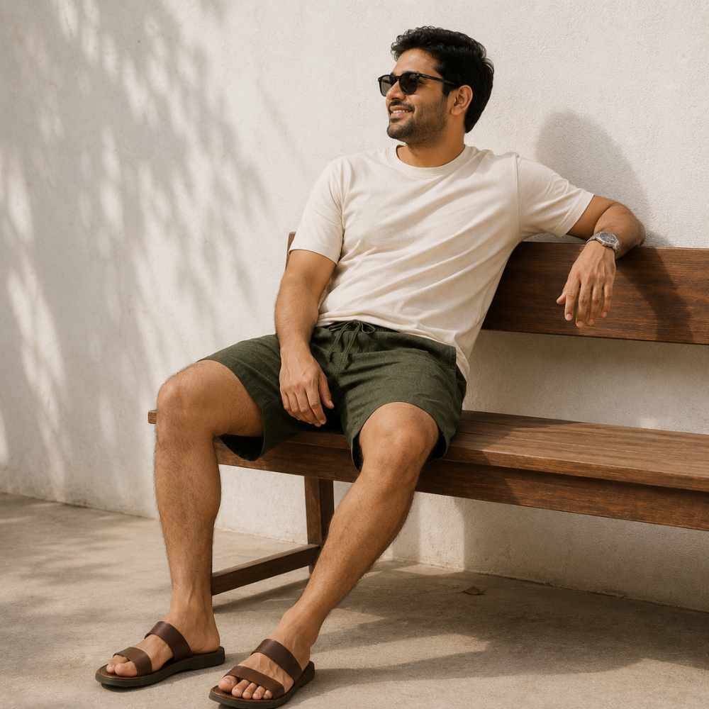 Linen Classic Shorts for Men- Olive