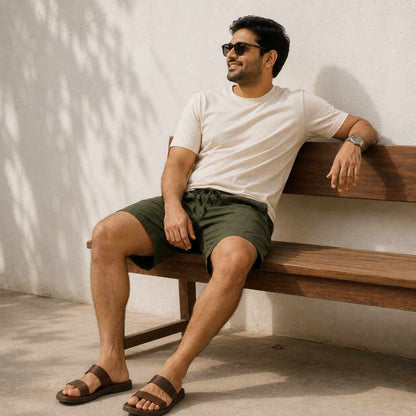 Linen Classic Shorts for Men- Olive