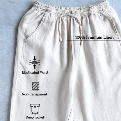 100% Pure Linen Relaxed Fit Pants for Women - Beige