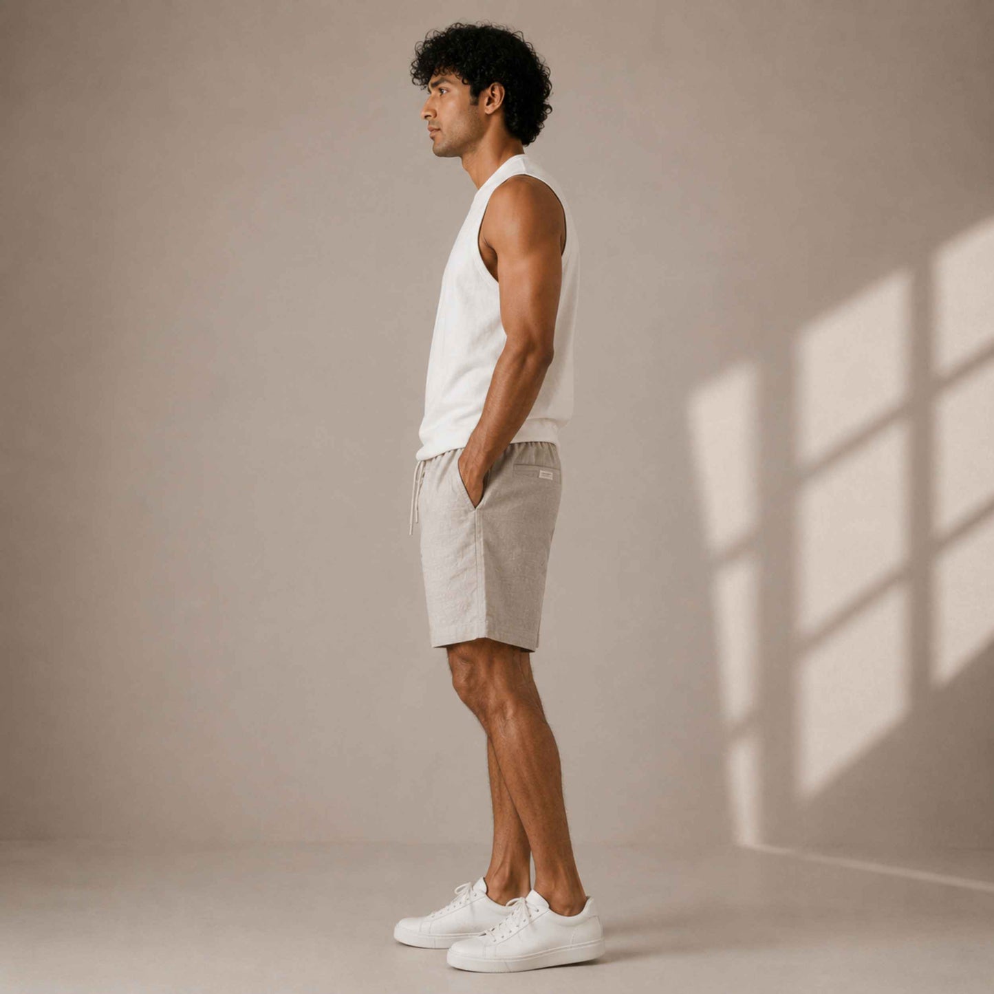 Linen Classic Shorts for Men- Beige