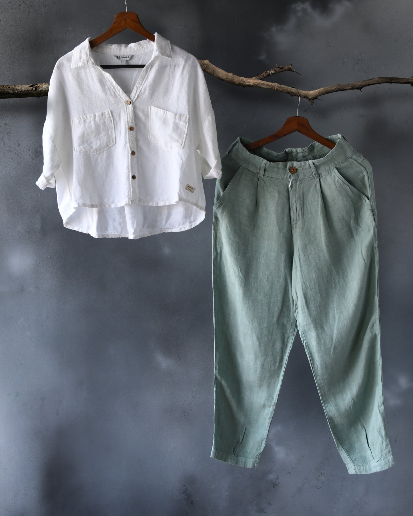 100% Premium Linen Carrot Pant (Sage&Brown)