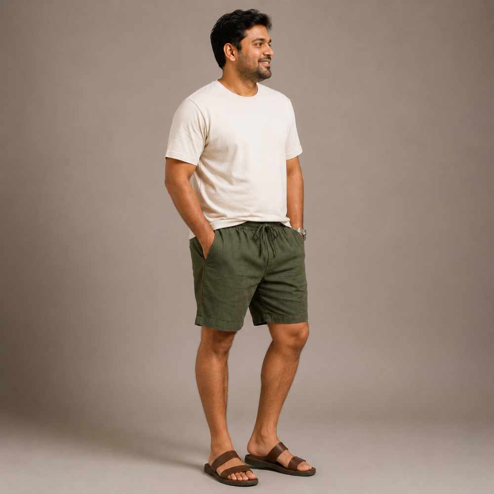Linen Classic Shorts for Men- Olive