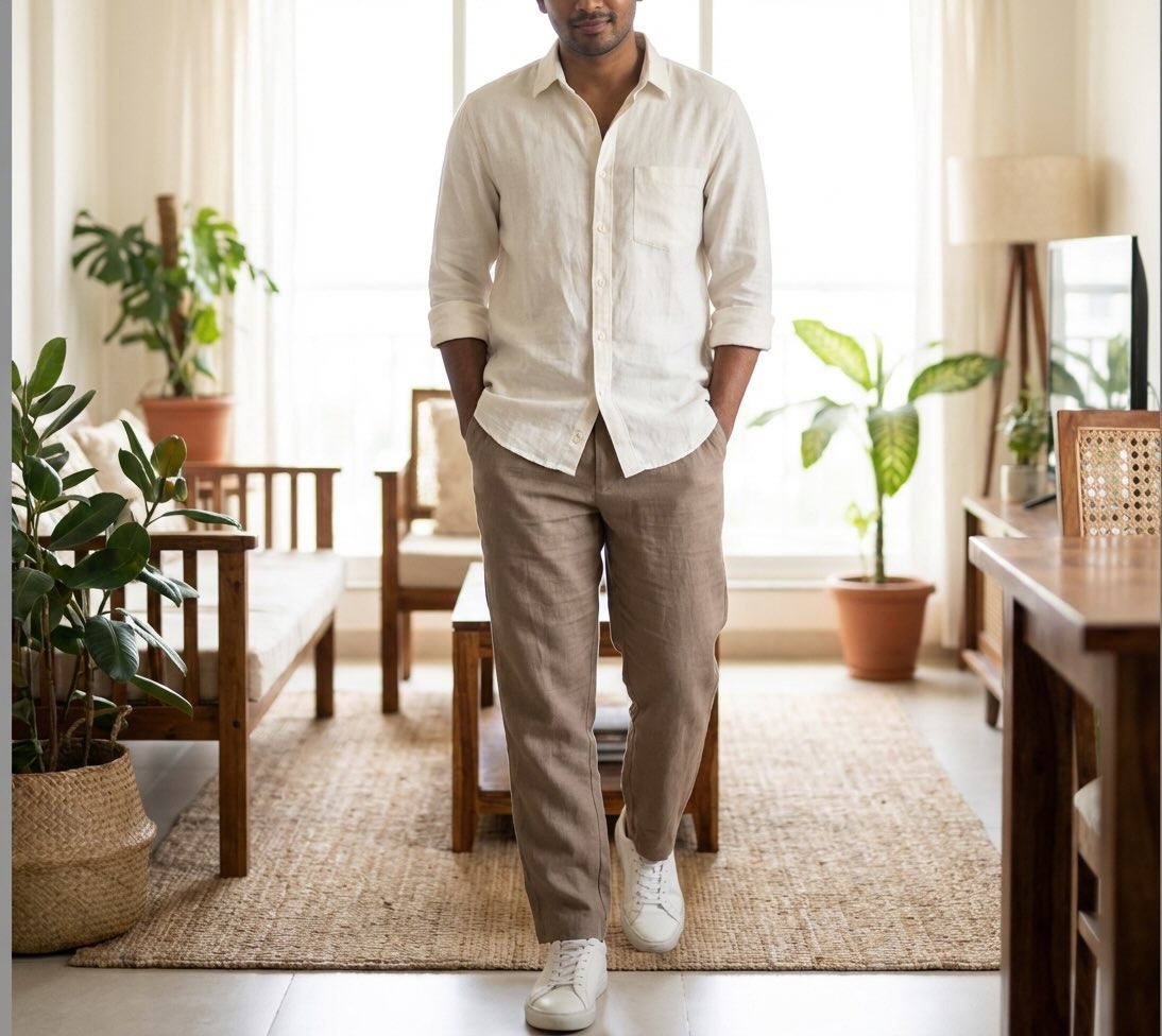100% Pure Linen Chinos for Men - Taupe