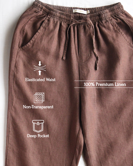 Relaxed fit Pants- 100% Premium Linen - Women - Brown