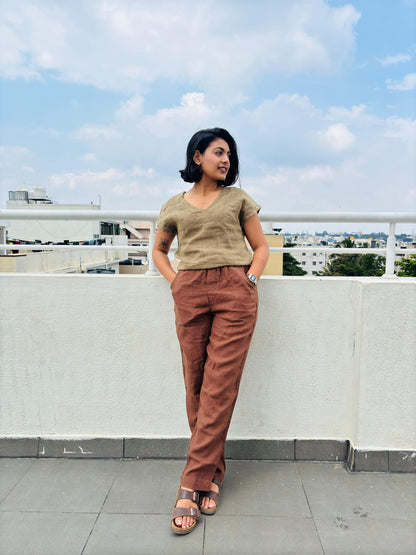 100% Premium Linen Crop Top (Olive)