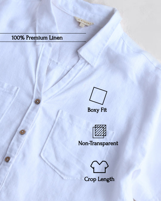 Oversize Boxy Crop Shirt - Women- 100% Premium Linen - White