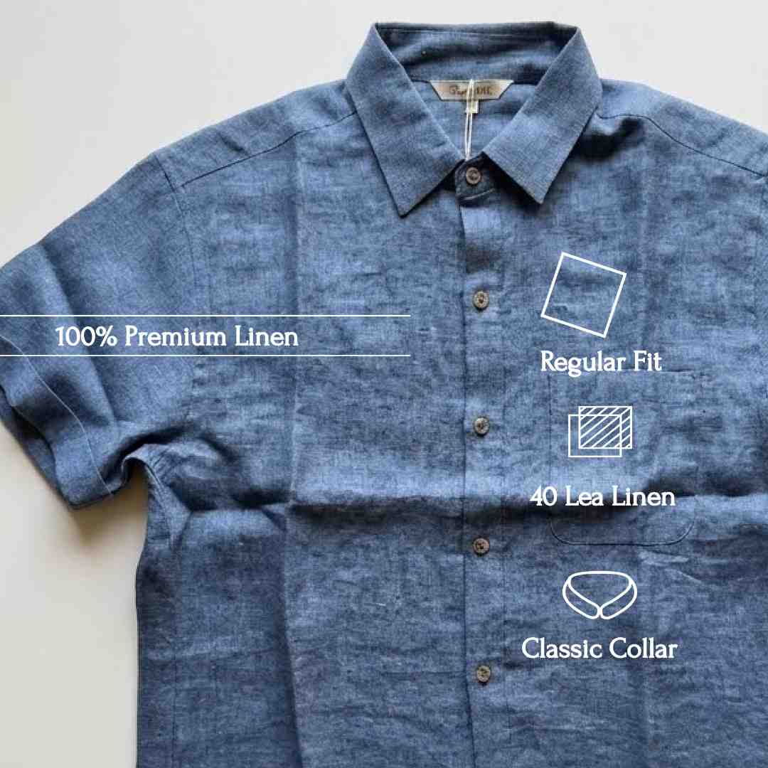 Linen Half-Sleeve Regular Collar Shirt for Men- Blue