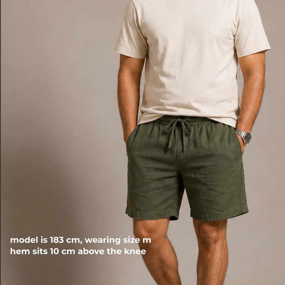 Linen Classic Shorts for Men- Olive