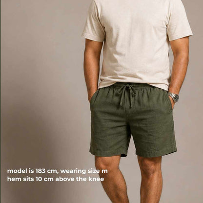 Linen Classic Shorts for Men- Olive