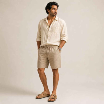 Linen Buttoned Shorts for Men- Taupe